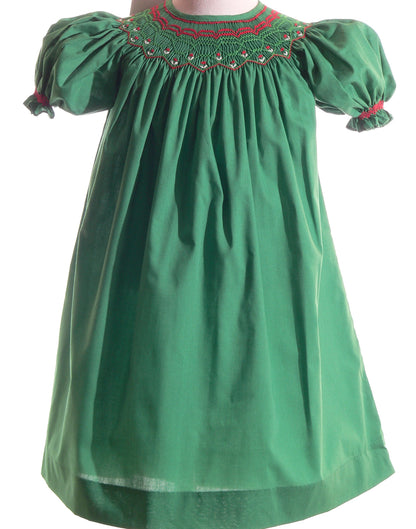 Green Geometric Smocked Short Sleeve Dress