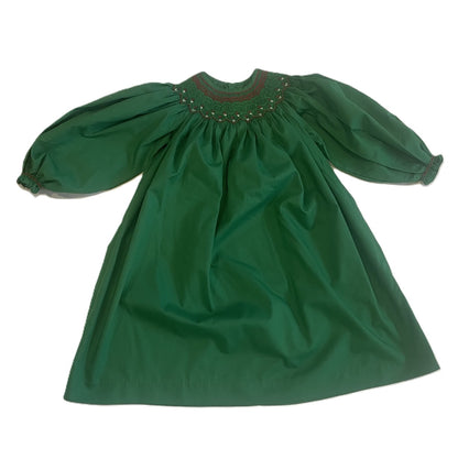 Green Geometric Smocked Long Sleeve Dress