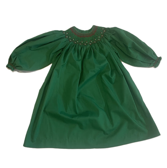 Green Geometric Smocked Long Sleeve Dress