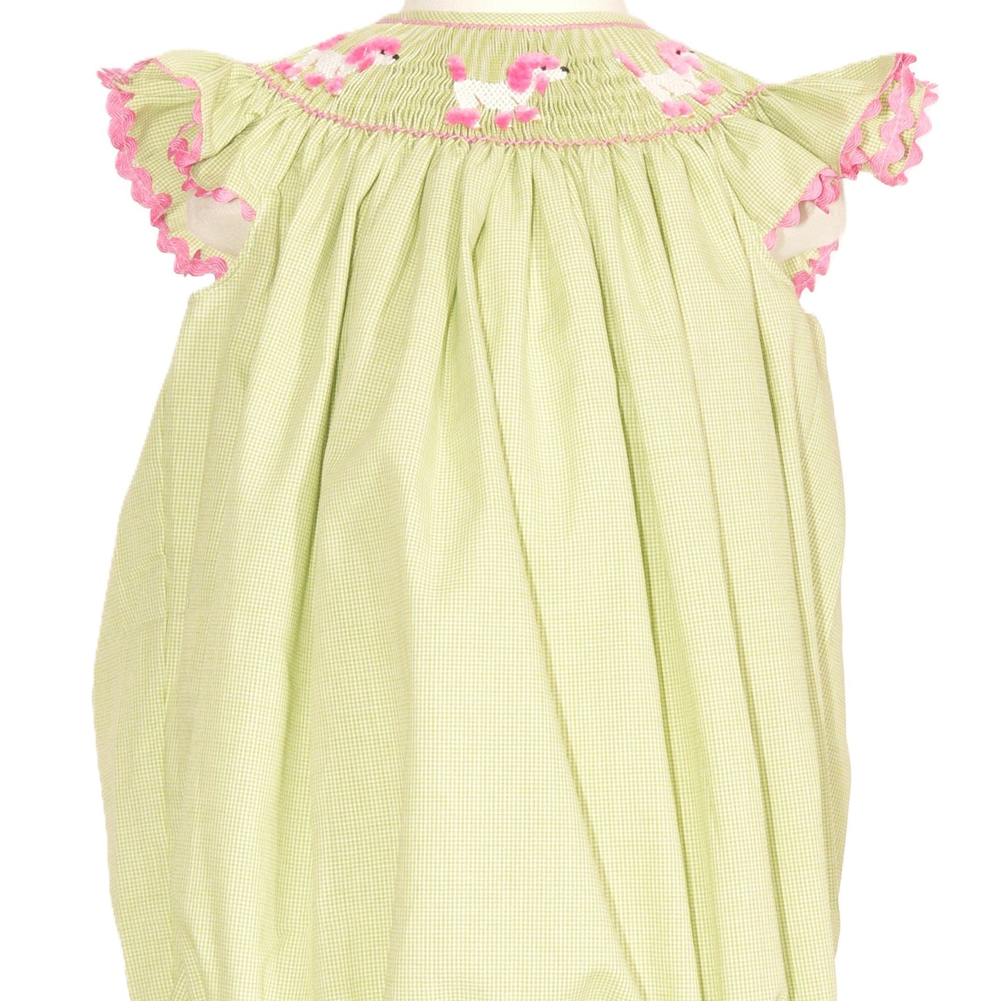 Green Gingham Poodle Smocked Angel Wing Bubble