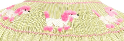 Green Gingham Poodle Smocked Angel Wing Dress