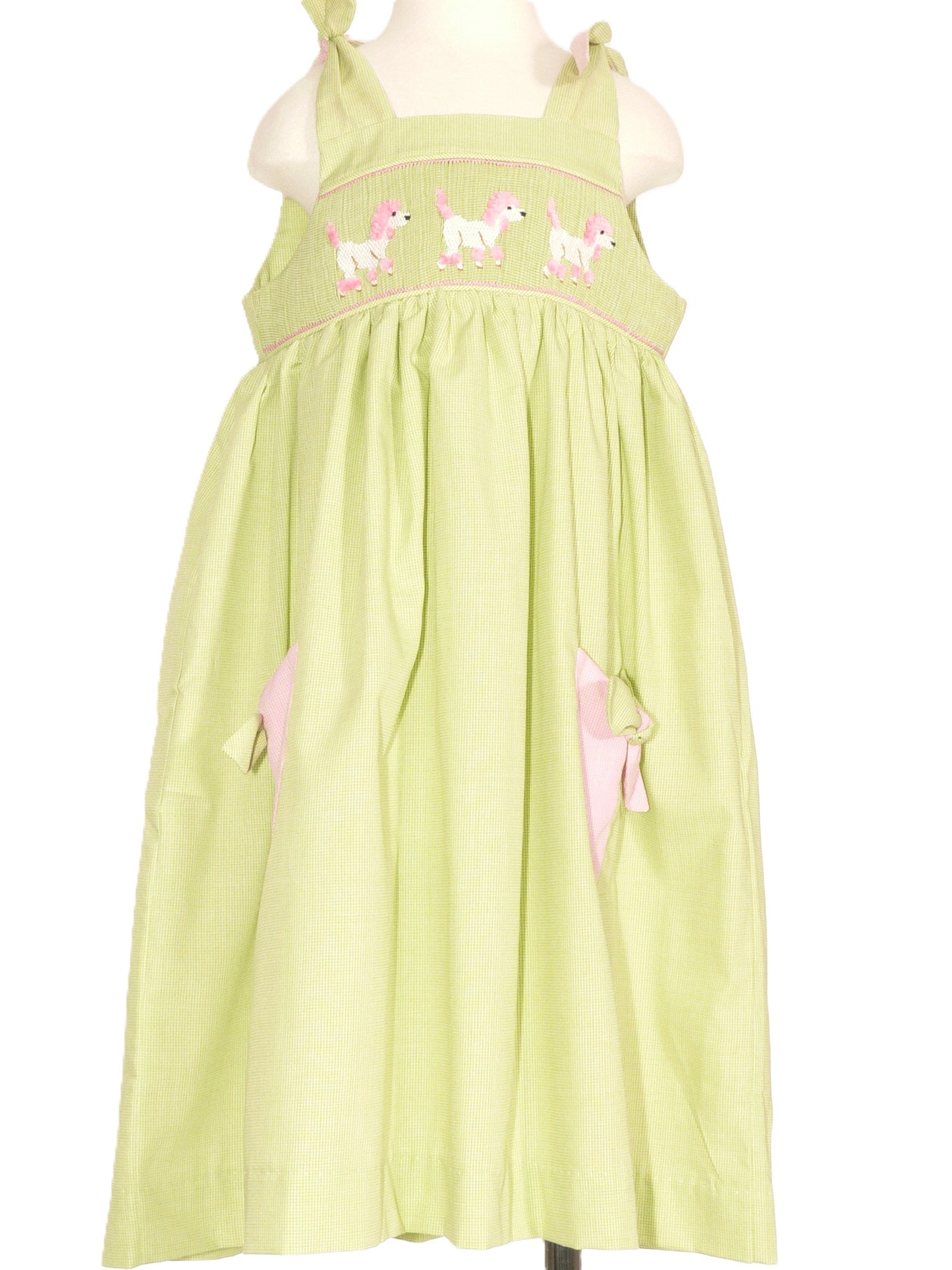 Green Gingham Poople Smocked Sleeveless Dress
