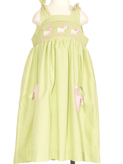 Green Gingham Poople Smocked Sleeveless Dress
