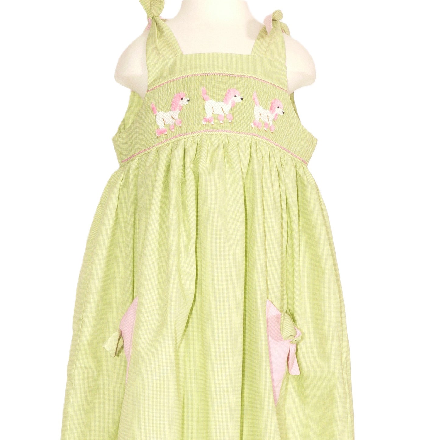 Green Gingham Poople Smocked Sleeveless Dress