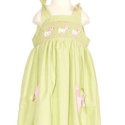 Green Gingham Poople Smocked Sleeveless Dress