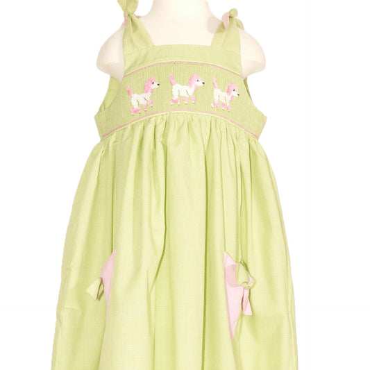 Green Gingham Poople Smocked Sleeveless Dress
