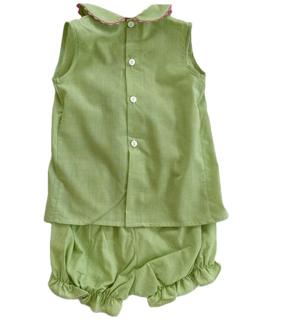 Green Gingham Poople Smocked Short Sleeve Bloomer Set