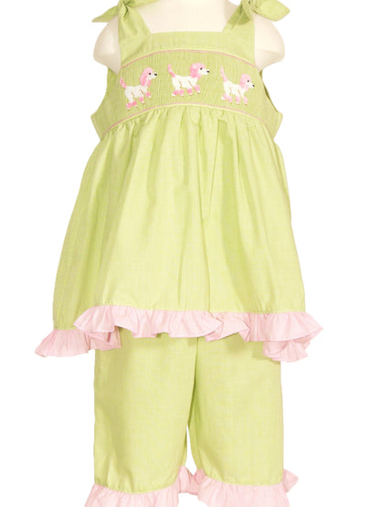 Green Gingham Poople Smocked Tie Shoulder Short Set