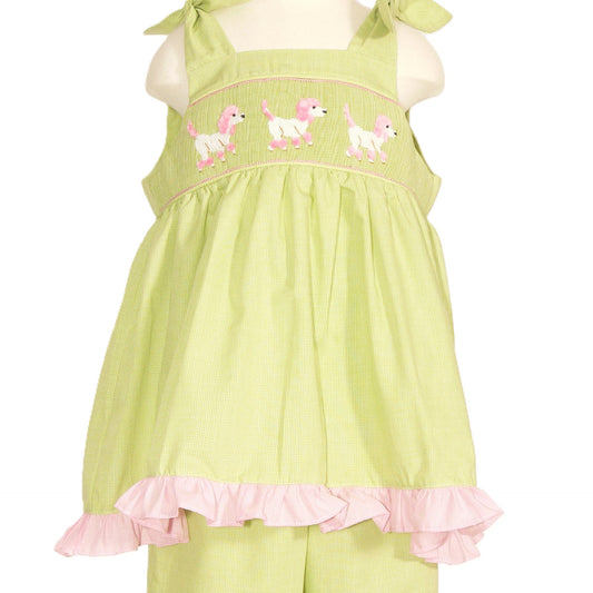 Green Gingham Poople Smocked Tie Shoulder Short Set