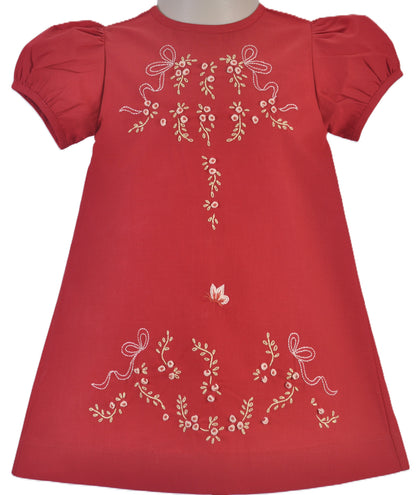 Vintage Christmas Hand Embroidered Flowers Dress
