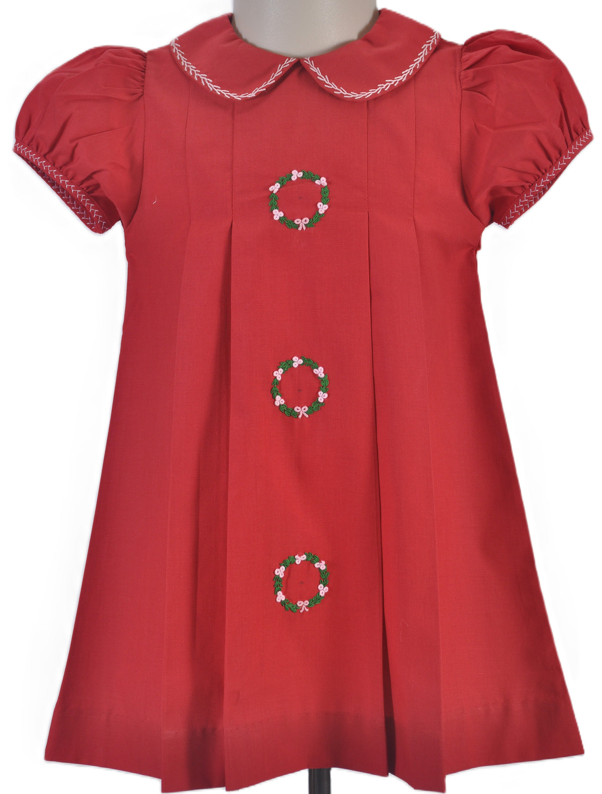 Red Christmas Wreath Hand Embroidered Dress