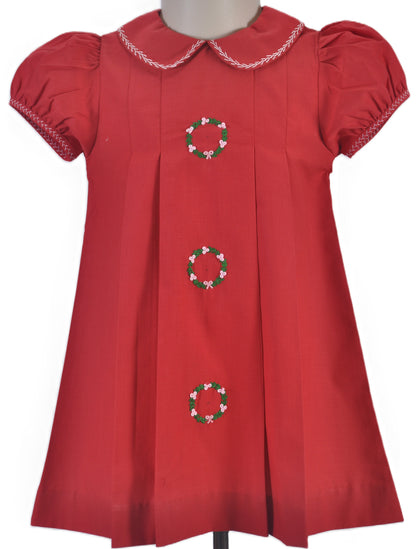 Red Christmas Wreath Hand Embroidered Dress