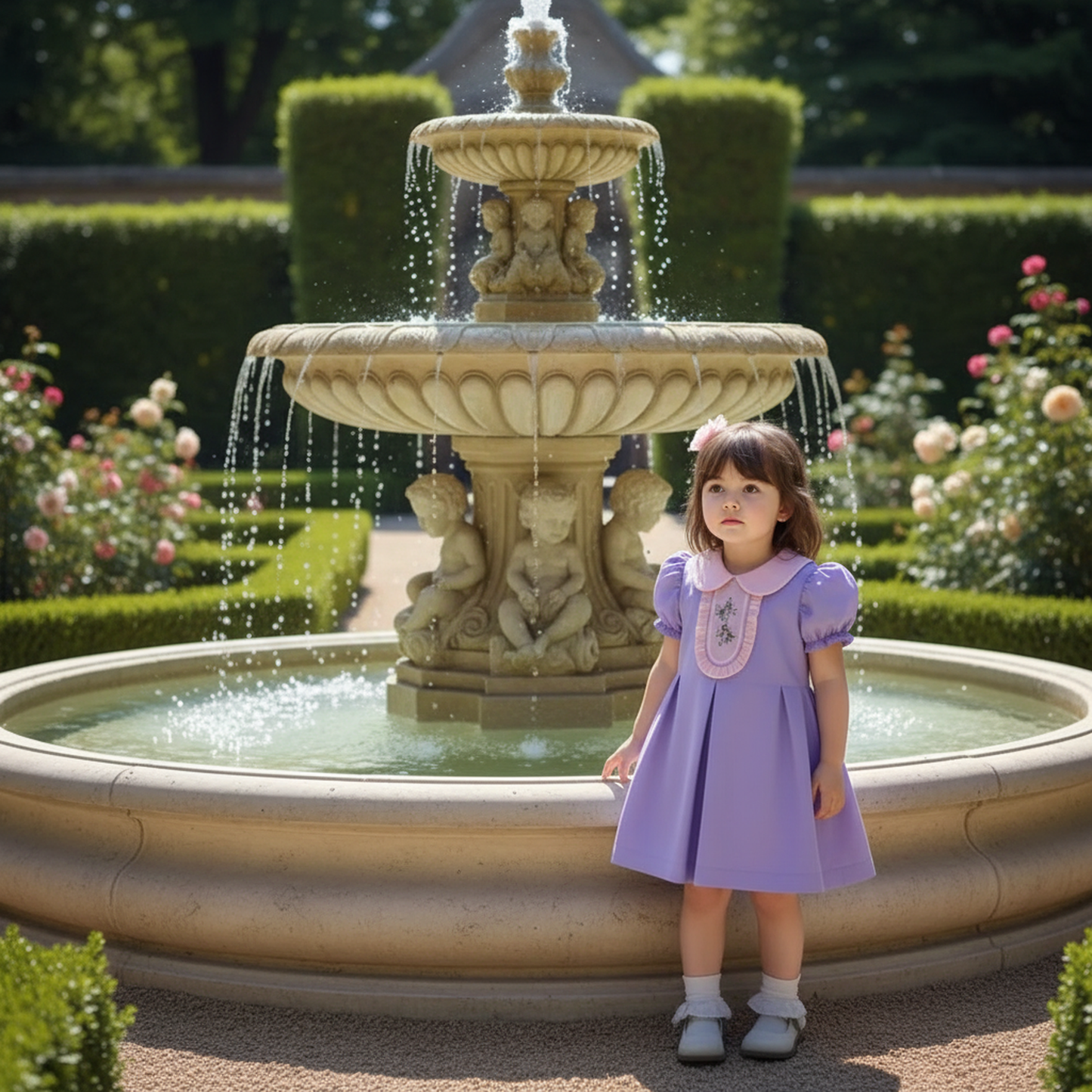 Lavender Bird Embroidered on Peter Pan Collar Pleated Dress