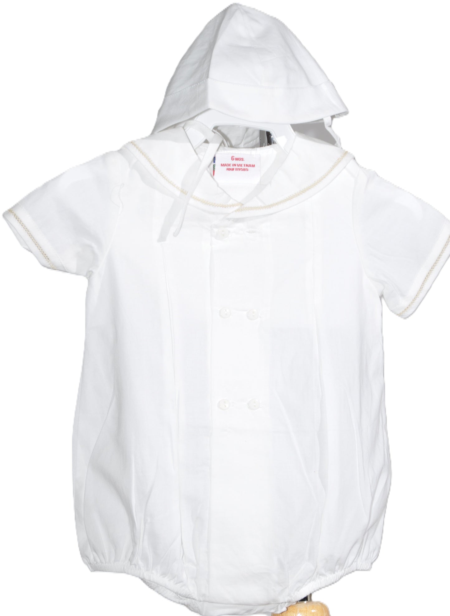 White Boys' Sailor Bubble with Buttons and Bonnet