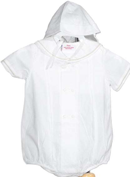 White Boys' Sailor Bubble with Buttons and Bonnet