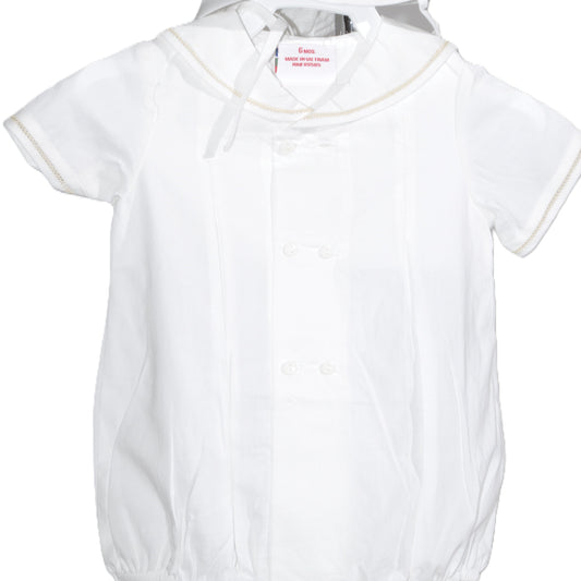 White Boys' Sailor Bubble with Buttons and Bonnet