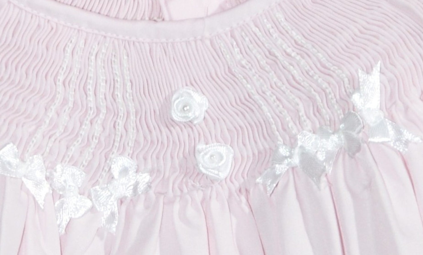 Pink Geometric Smocked with Ribbon Short Sleeve Dress & Bonnet