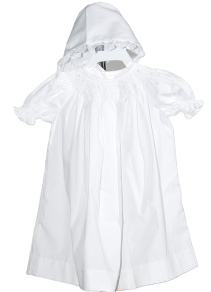 White Roses Smocked Short Sleeve Bishop Dress with Beautiful Bonnet