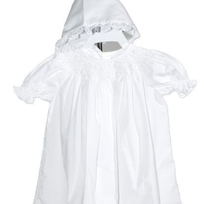White Roses Smocked Short Sleeve Bishop Dress with Beautiful Bonnet