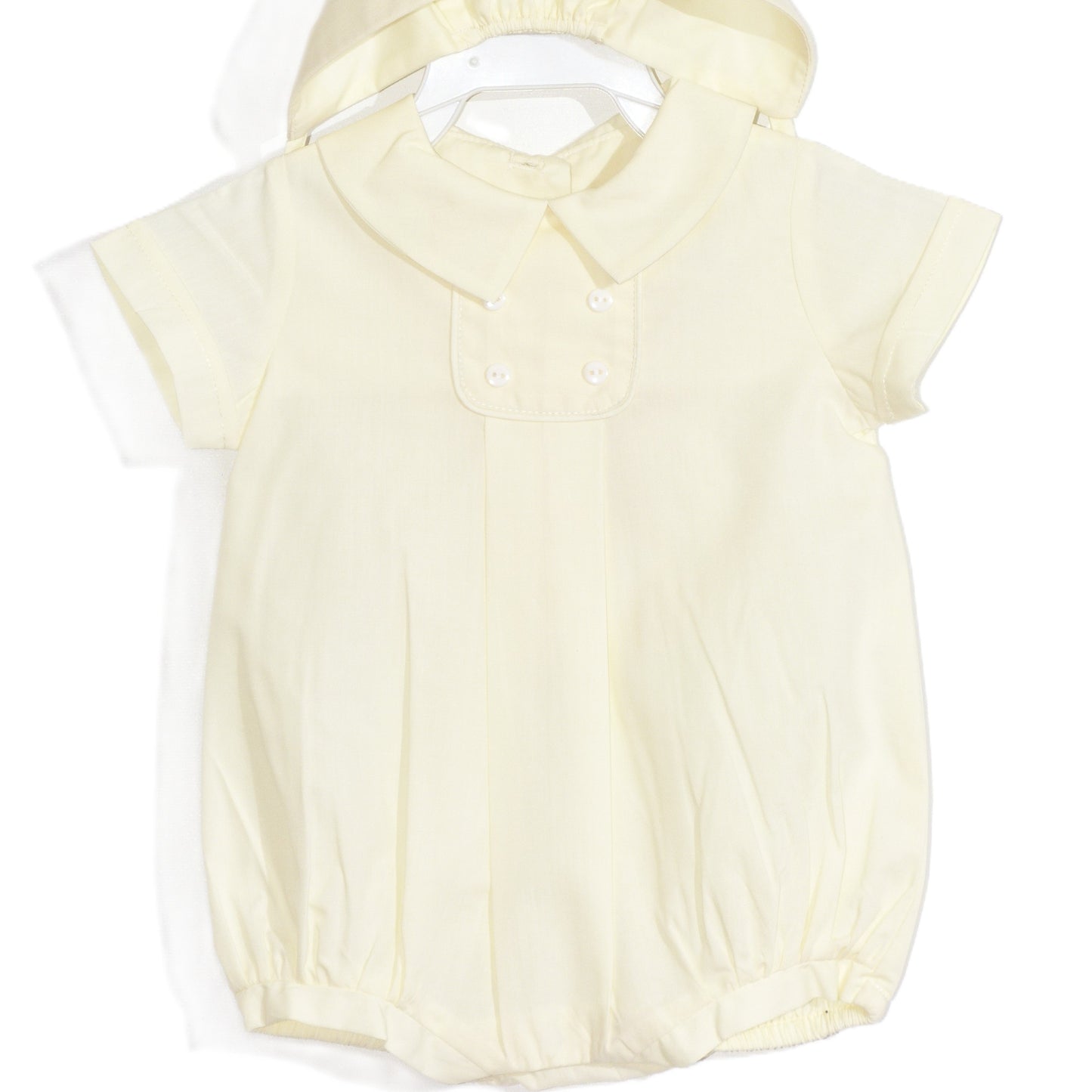 Light Yellow Boy Button Tab Bubble and Bonnet