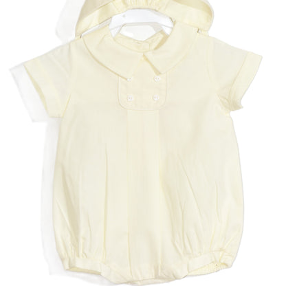 Light Yellow Boy Button Tab Bubble and Bonnet