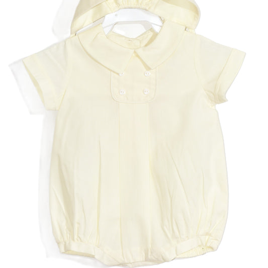 Light Yellow Boy Button Tab Bubble and Bonnet