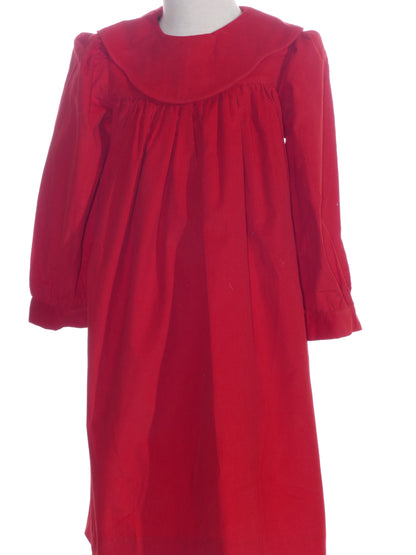 Red Corduroy Long Sleeve Girl Dress With Round Collar Monogramable