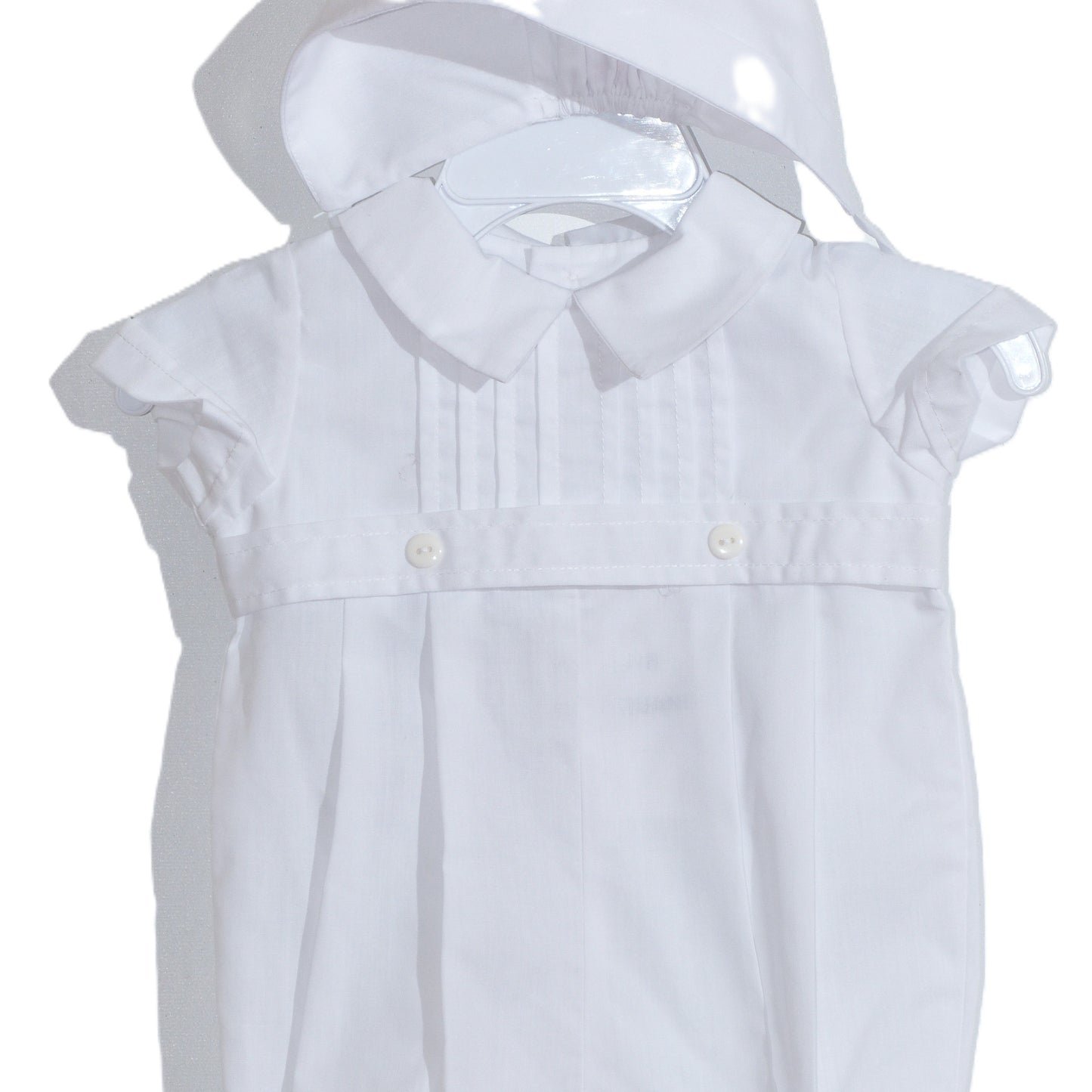 White Boy Pleated Bubble with Peter Pan Collar and Bonnet