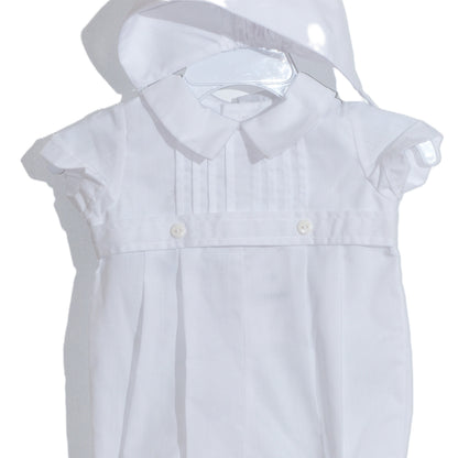 White Boy Pleated Bubble with Peter Pan Collar and Bonnet
