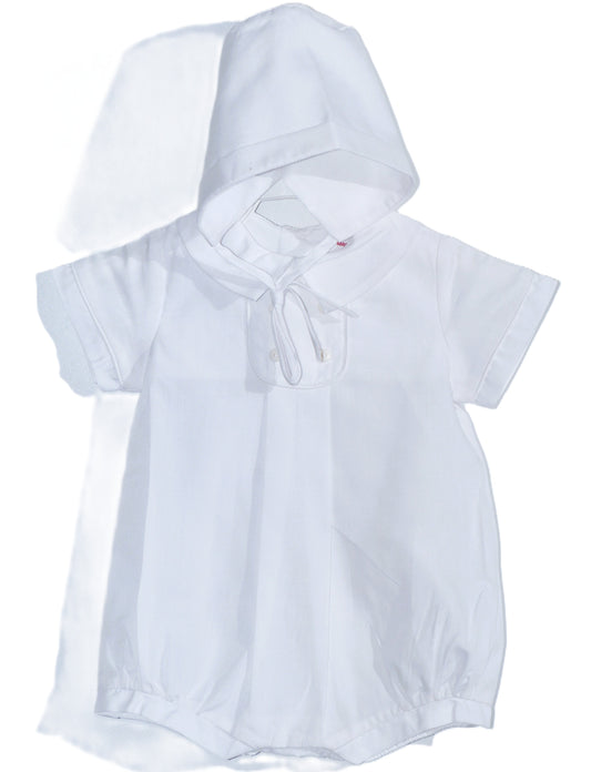 White Boy Button Tab Bubble and Bonnet
