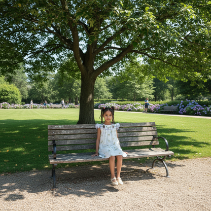 White Dress With Delicate Yellow Floral Print & Purple Geometric Smocked Detailing