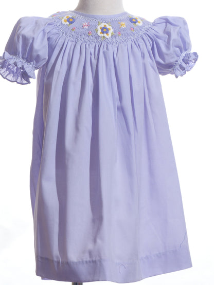 Purple Daisies Smocked Short Sleeve Bishop Dress