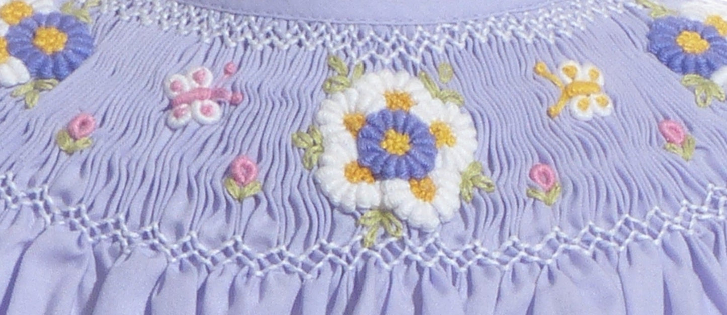 Purple Geo Smocked With Daisies Short Sleeve Bubble