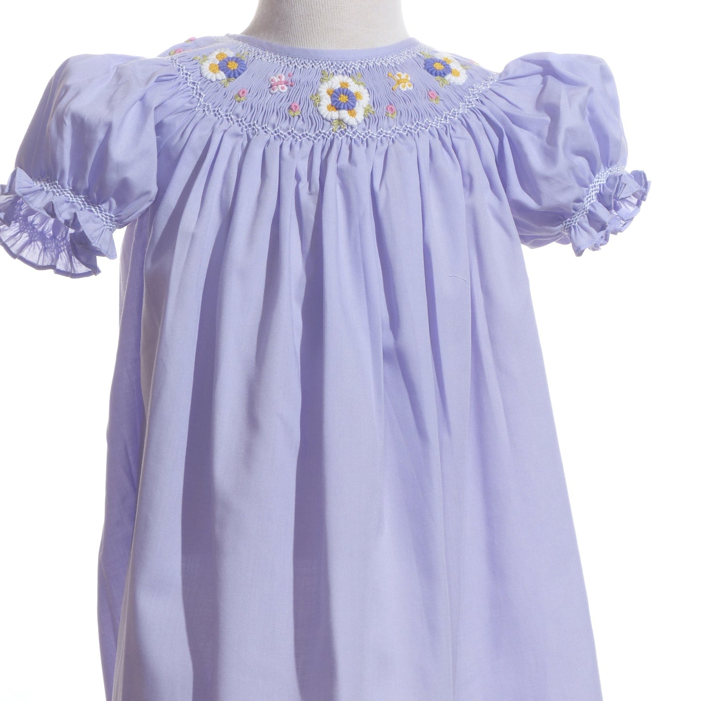 Purple Daisies Smocked Short Sleeve Bishop Dress