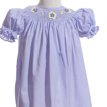 Purple Daisies Smocked Short Sleeve Bishop Dress