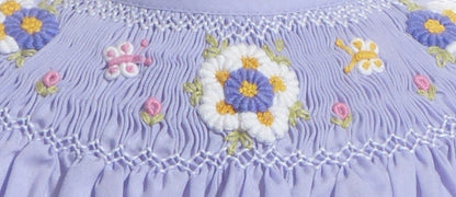 Purple Geo Smocked With Daisies Angle Sleeve Bubble