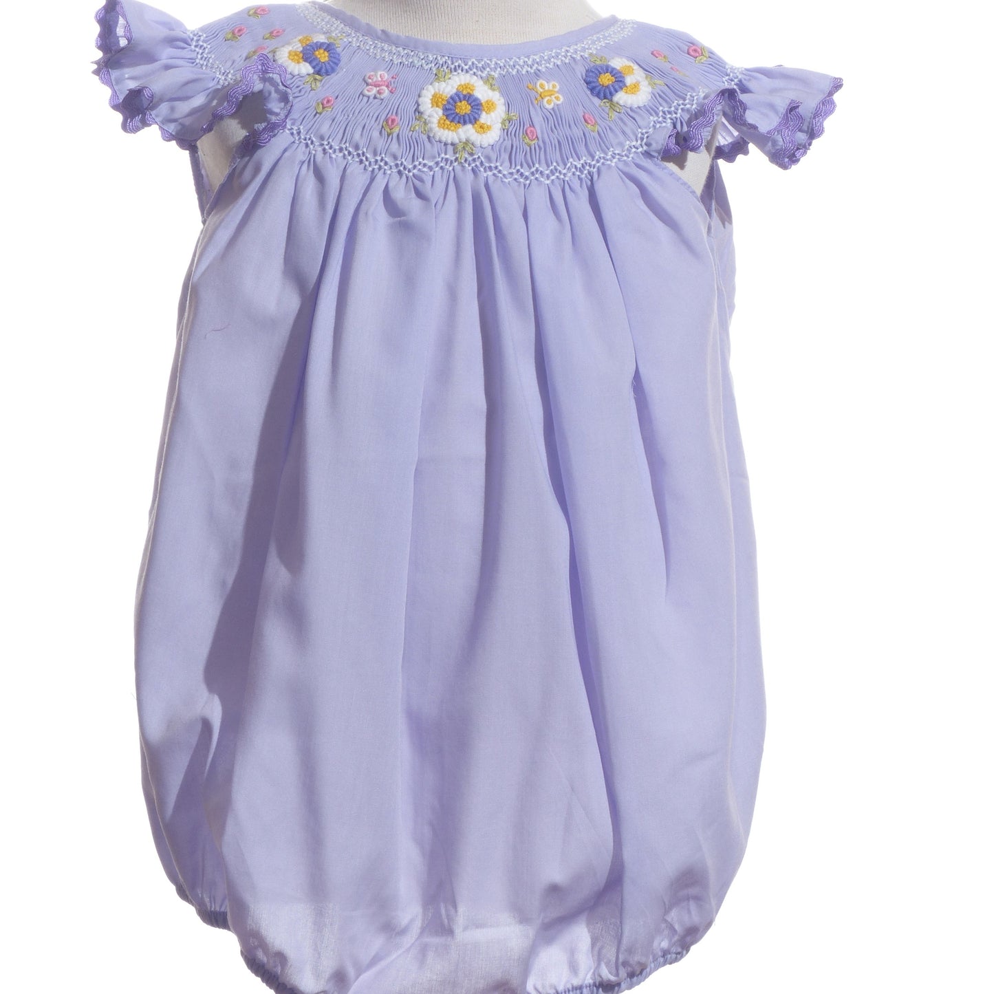 Purple Geo Smocked With Daisies Angle Sleeve Bubble