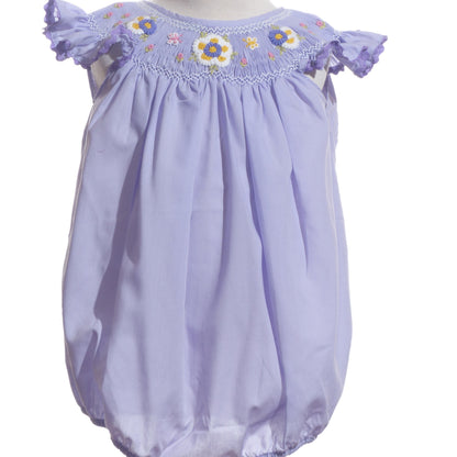 Purple Geo Smocked With Daisies Angle Sleeve Bubble