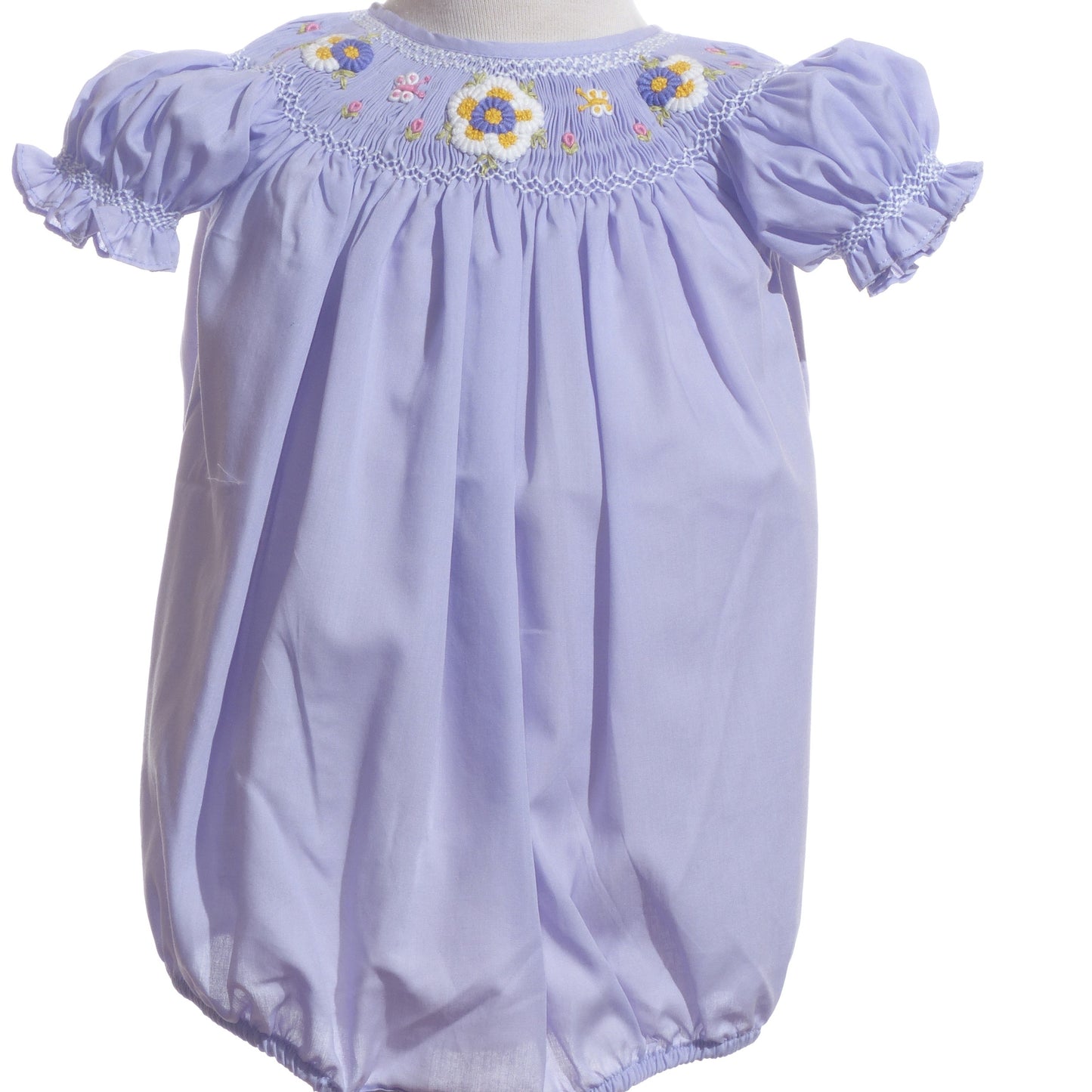 Purple Geo Smocked With Daisies Short Sleeve Bubble
