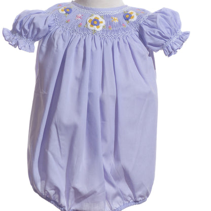 Purple Geo Smocked With Daisies Short Sleeve Bubble