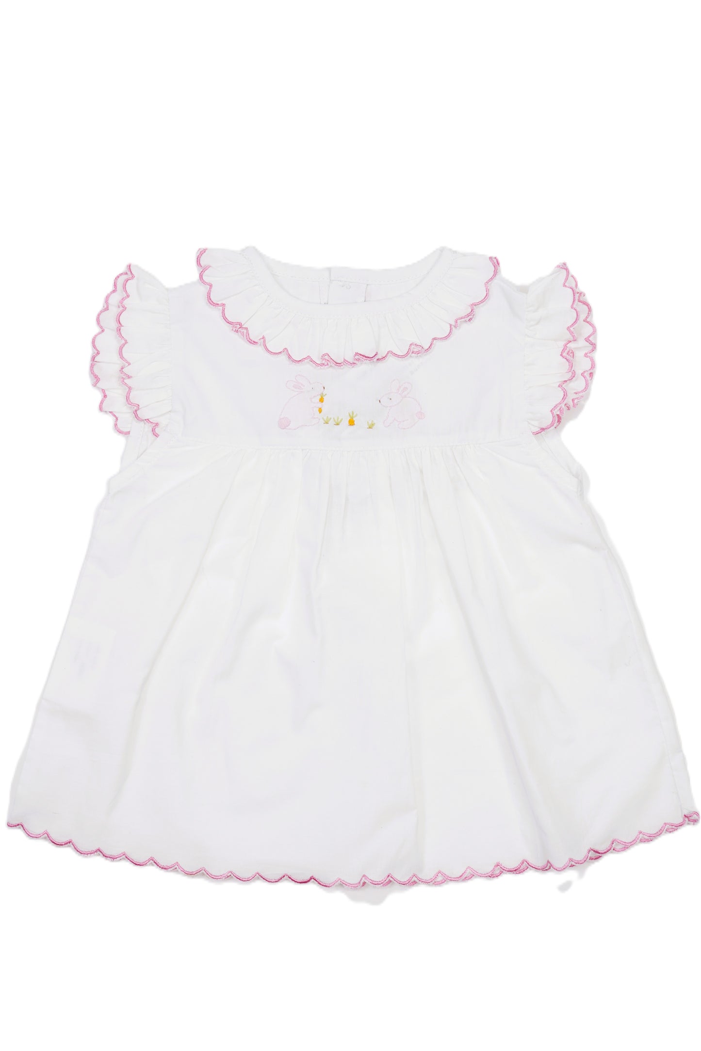 White Bunny Hand-Embroidered With Scalloped Collar Dress