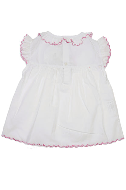 White Bunny Hand-Embroidered With Scalloped Collar Dress