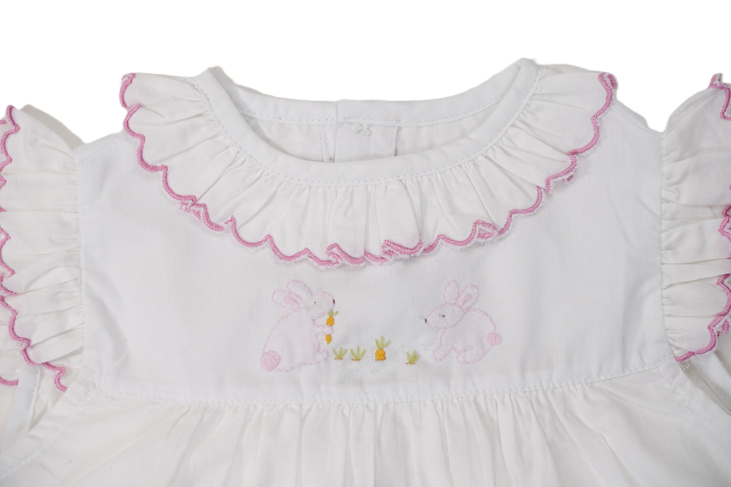 White Bunny Hand-Embroidered With Scalloped Collar Dress