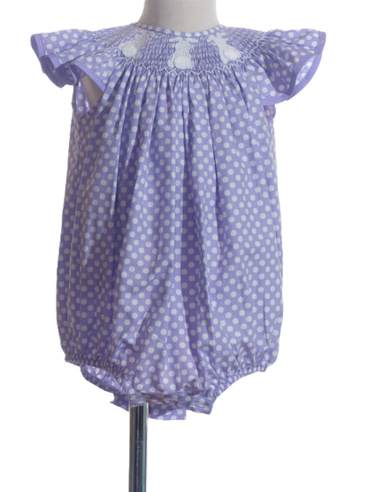 Purple Polka Dot Bunny Smocked Short Bishop Sleeve Bubble