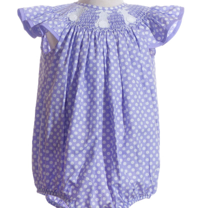 Purple Polka Dot Bunny Smocked Short Bishop Sleeve Bubble