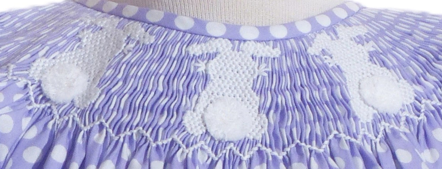 Purple Polka Dot Bunny Smocked Short Bishop Sleeve Bubble