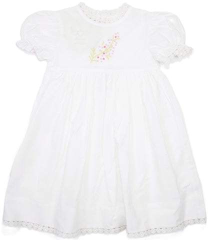 White Floral Hand Embroidered Short Sleeve Dress