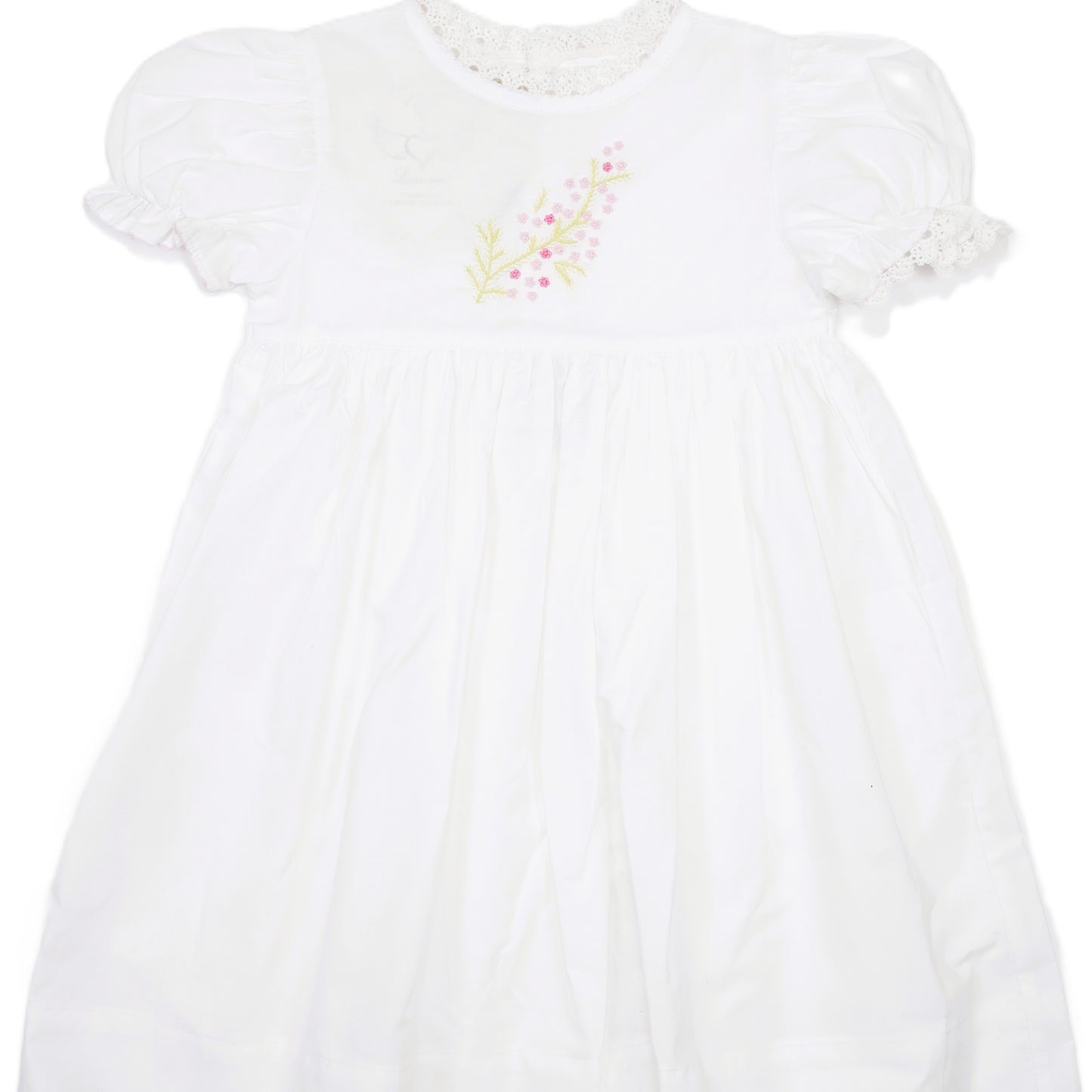 White Floral Hand Embroidered Short Sleeve Dress