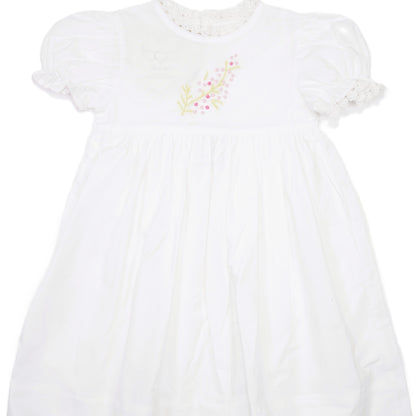 White Floral Hand Embroidered Short Sleeve Dress