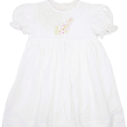 White Floral Hand Embroidered Short Sleeve Dress